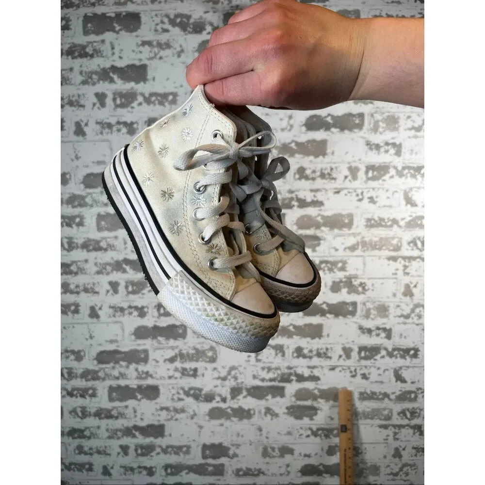 Converse | youth 11.5 cream with embroidered floral high top sneakers